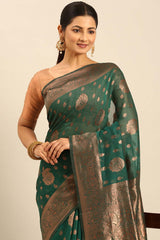 Teal Cotton Woven Saree