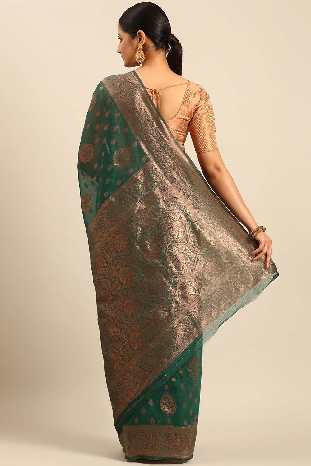 Teal Cotton Woven Saree