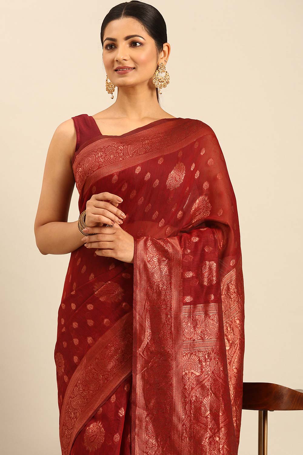 Red Cotton Woven Saree