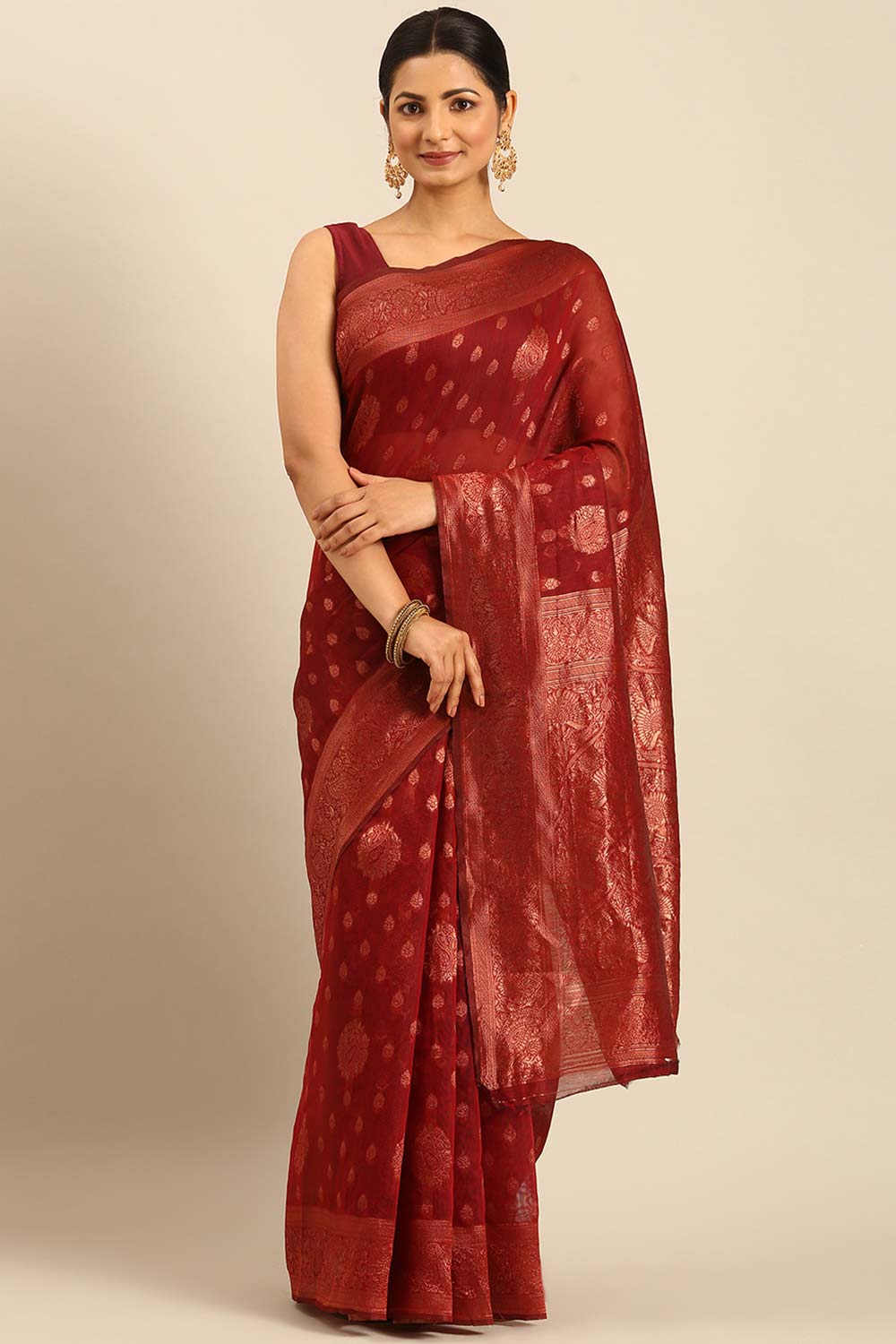 Red Cotton Woven Saree