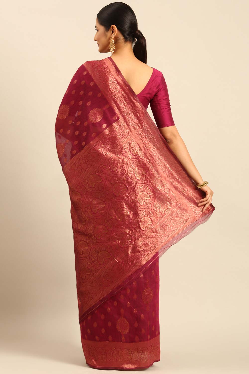 Magenta Cotton Woven Saree