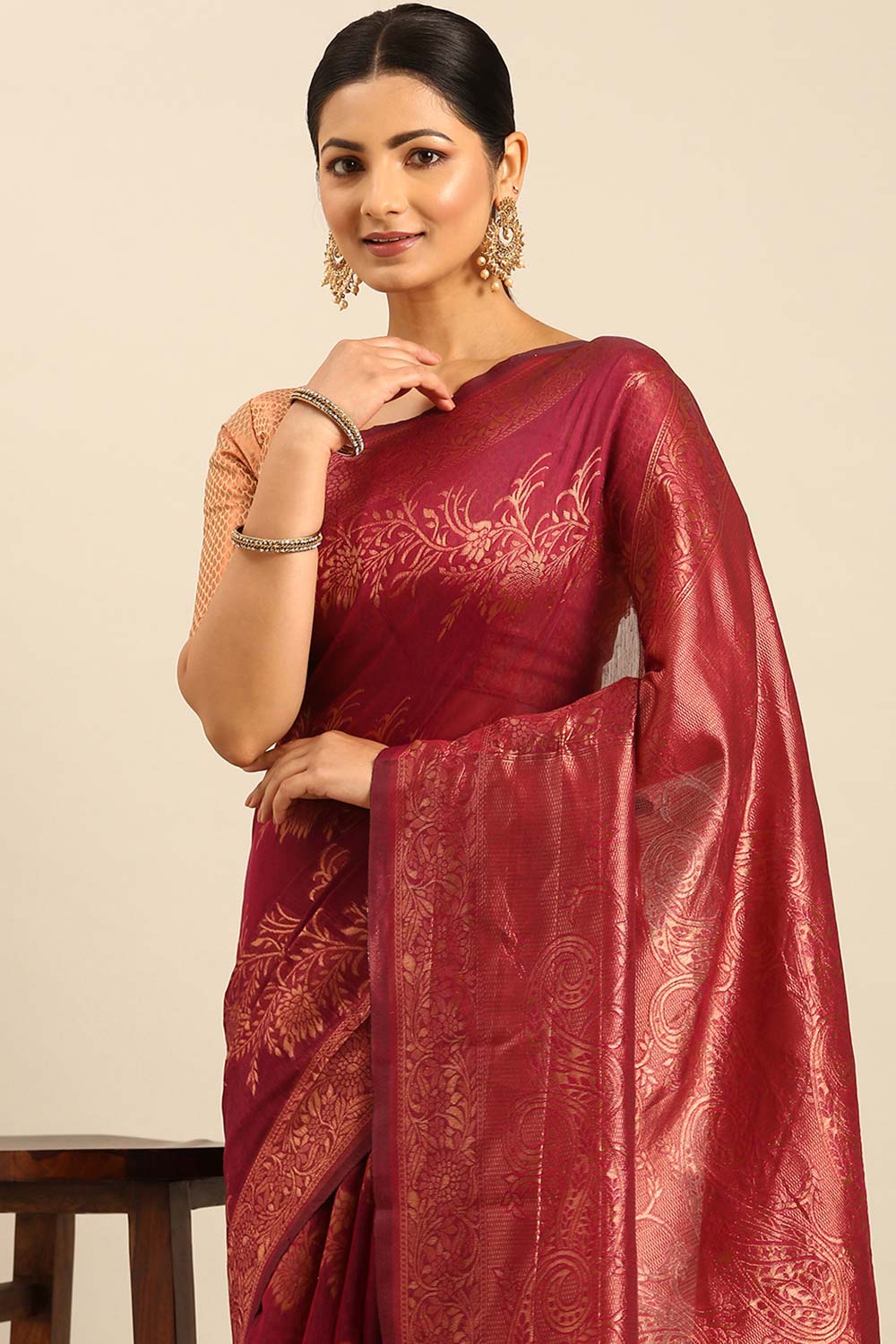 Magenta Cotton Woven Saree