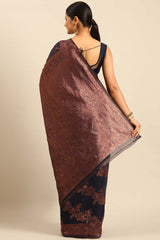 Navy Blue Cotton Woven Saree