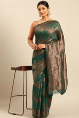 Teal Cotton Woven Saree