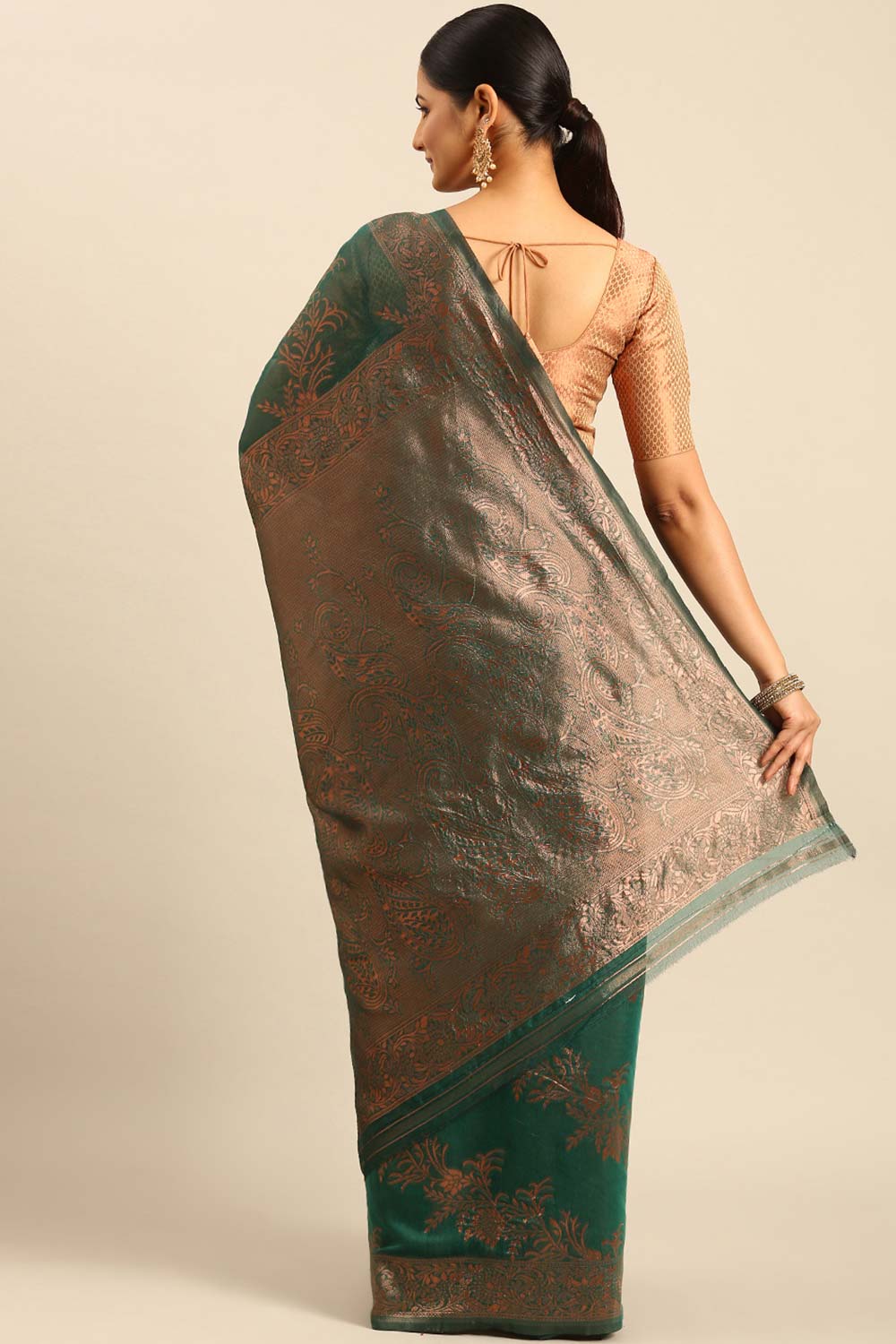 Teal Cotton Woven Saree