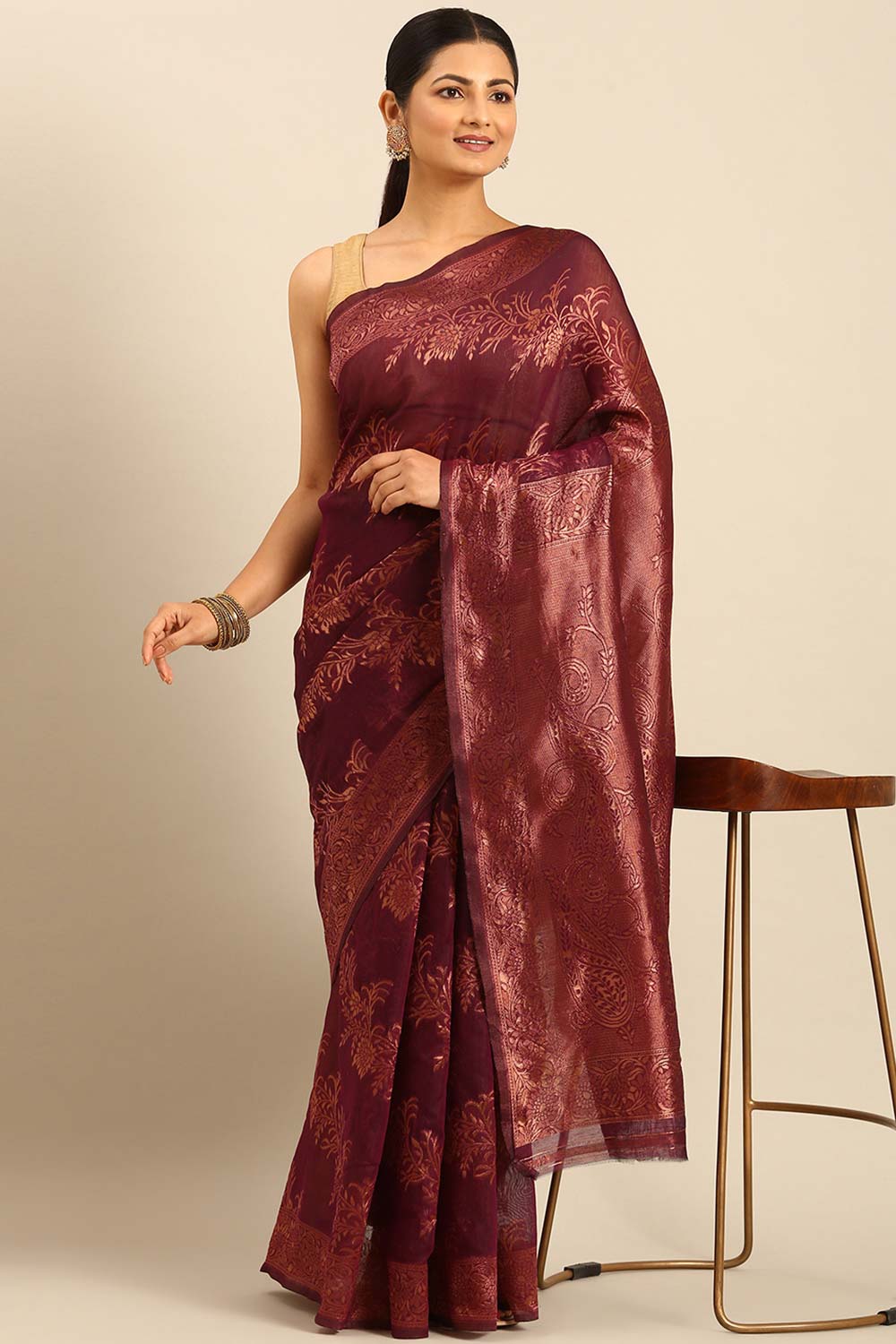 Magenta Cotton Woven Saree