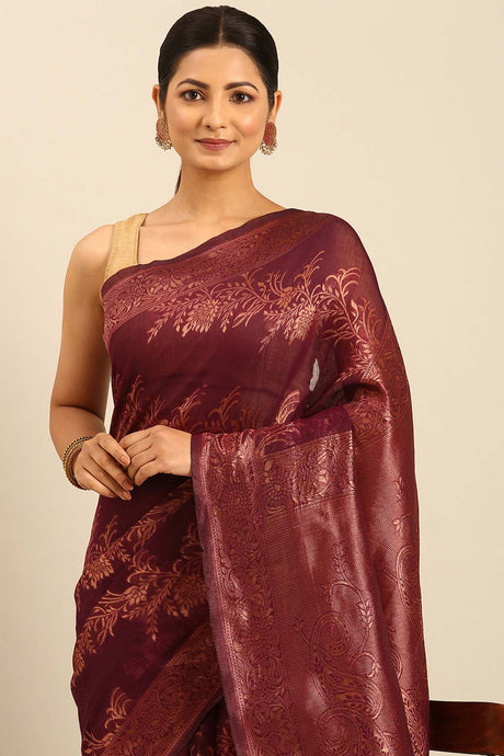 Magenta Cotton Woven Saree