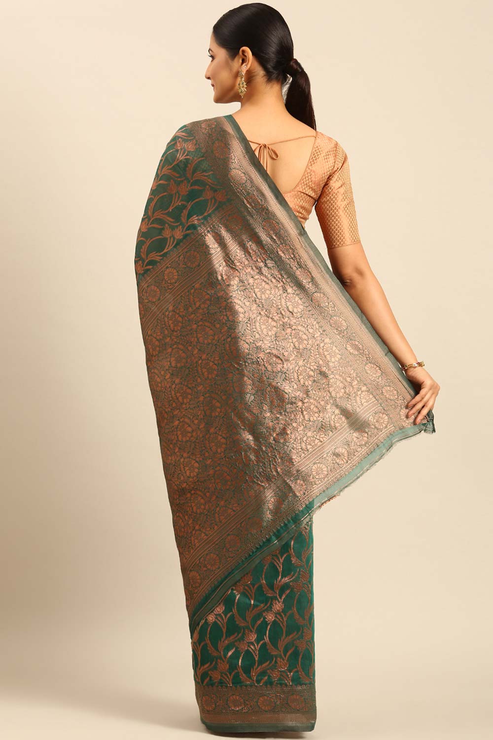 Teal Cotton Woven Saree