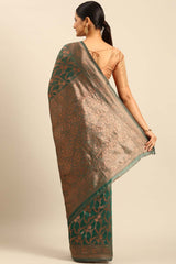 Teal Cotton Woven Saree