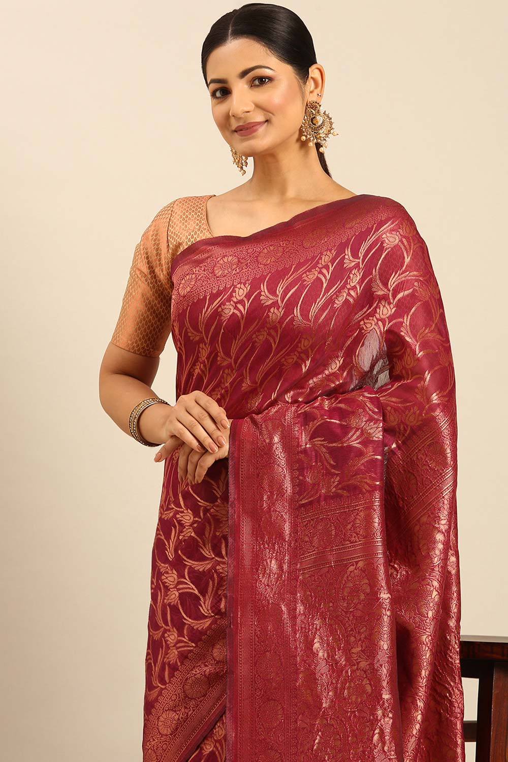 Magenta Cotton Woven Saree