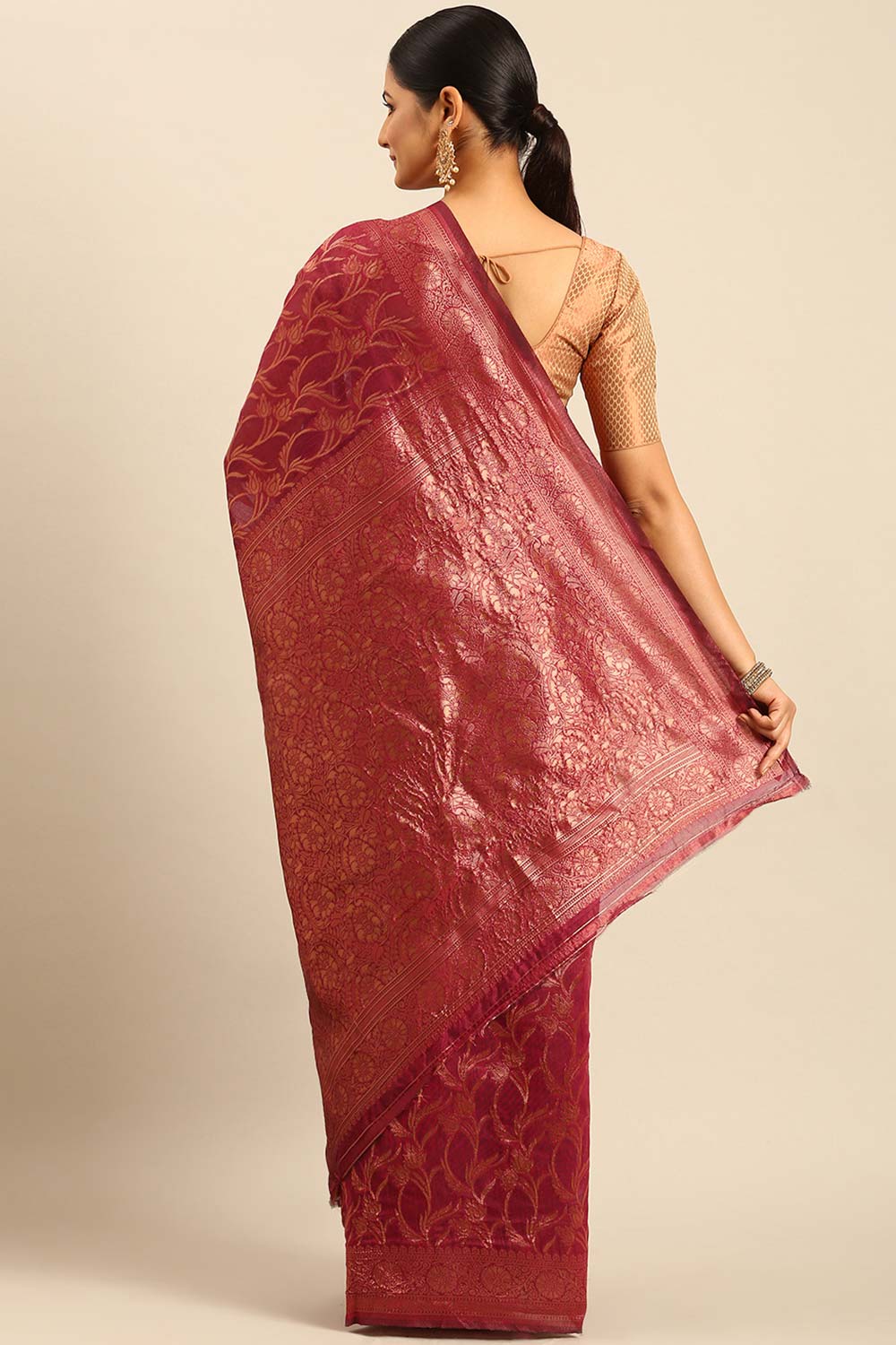 Magenta Cotton Woven Saree