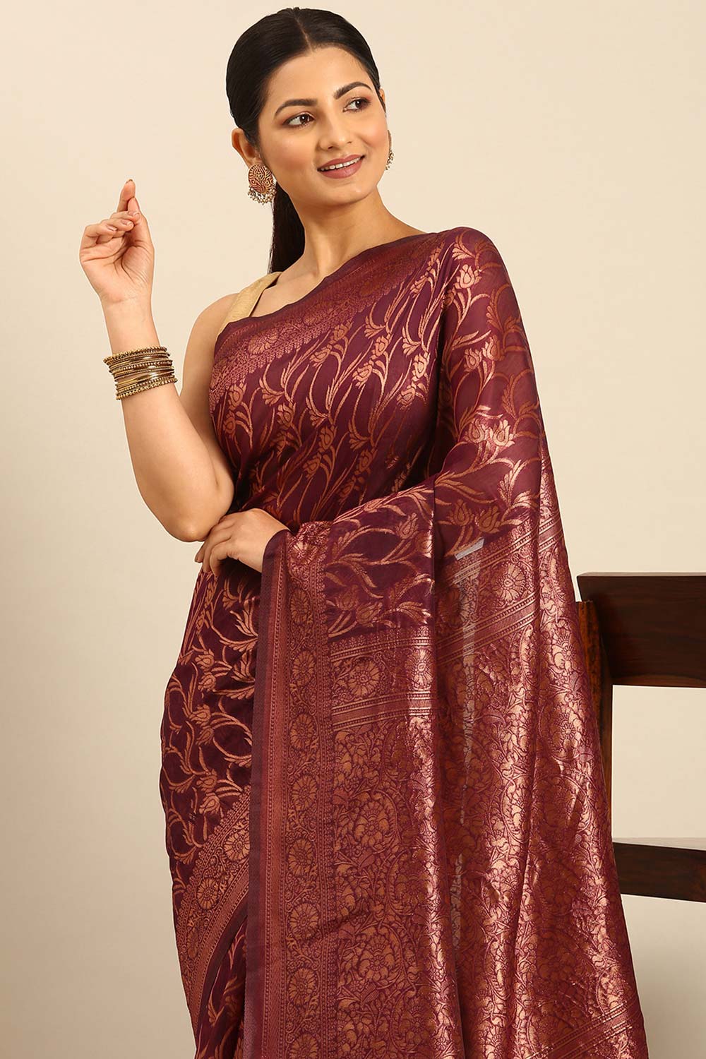 Purple Cotton Woven Saree