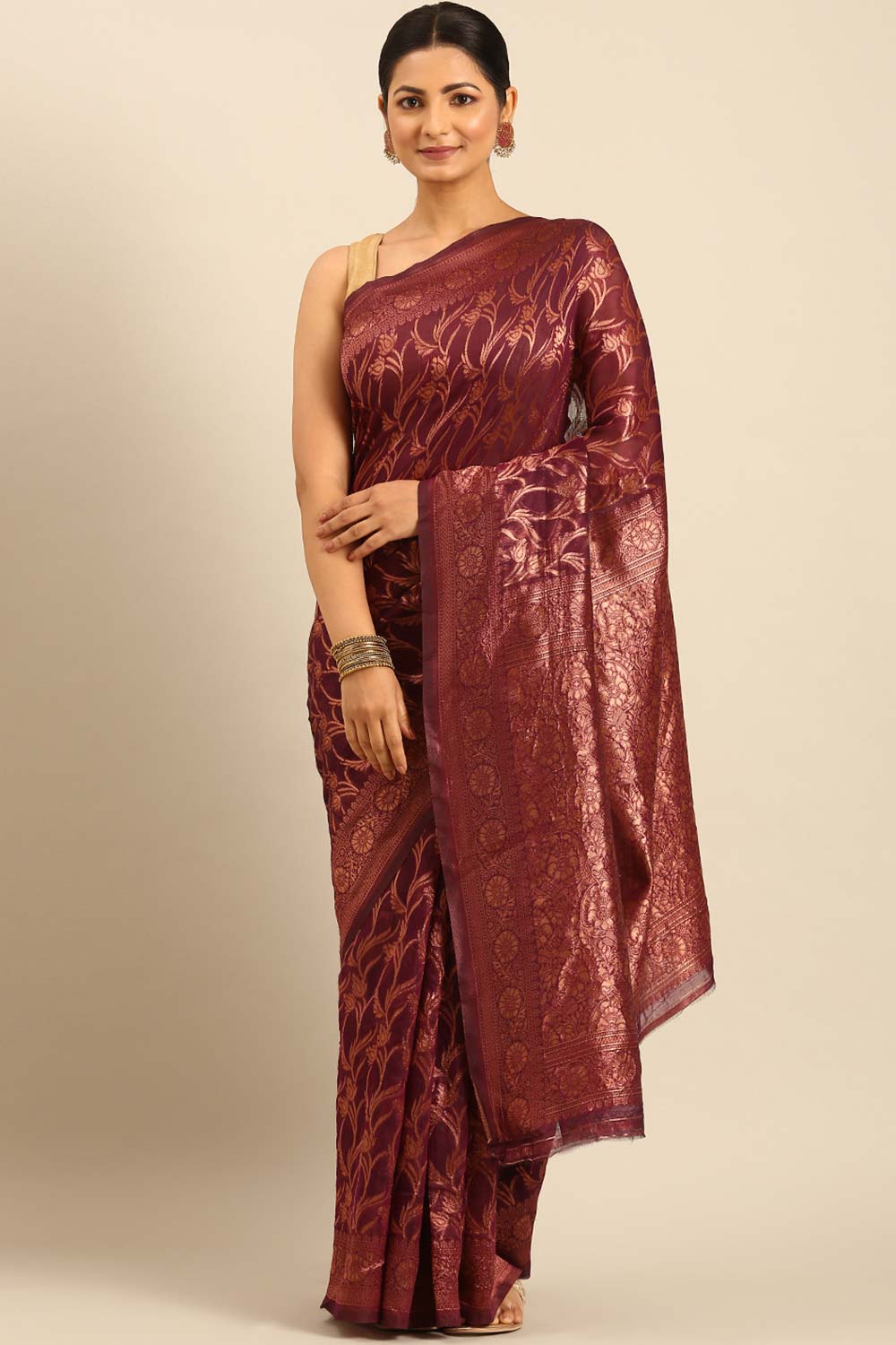 Purple Cotton Woven Saree