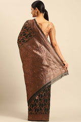 Dark Green Cotton Woven Saree