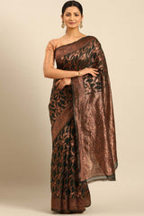 Dark Green Cotton Woven Saree