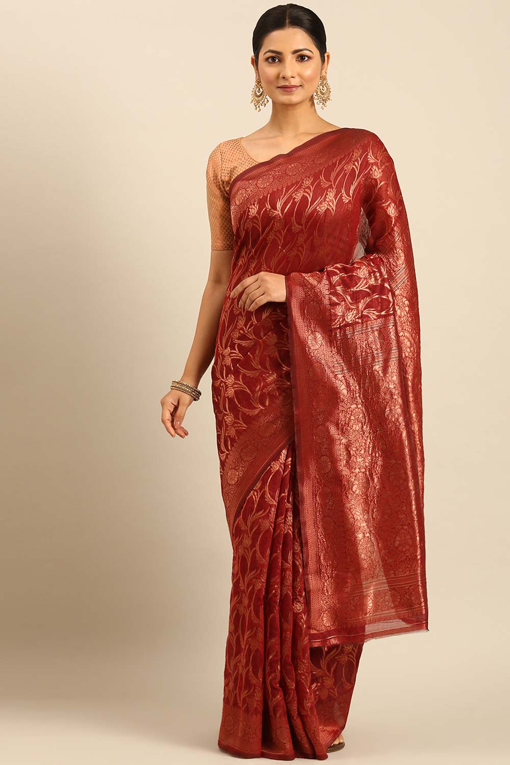 Red Cotton Woven Saree