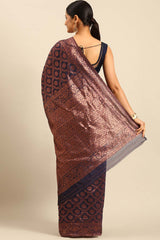 Navy Blue Cotton Woven Saree