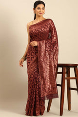 Brown Cotton Woven Saree