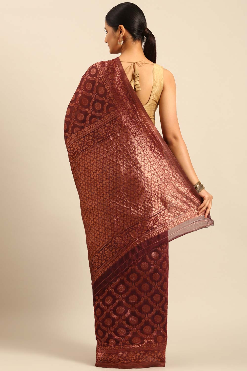 Brown Cotton Woven Saree