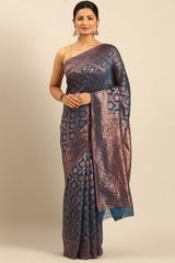 Teal Cotton Woven Saree