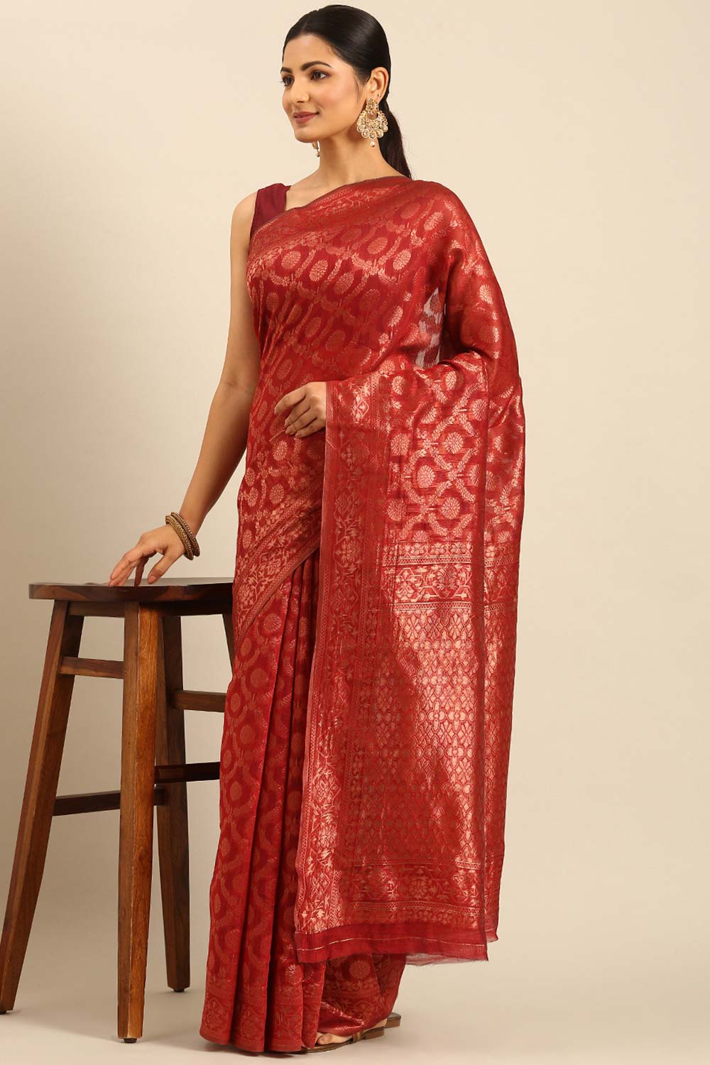 Red Cotton Woven Saree