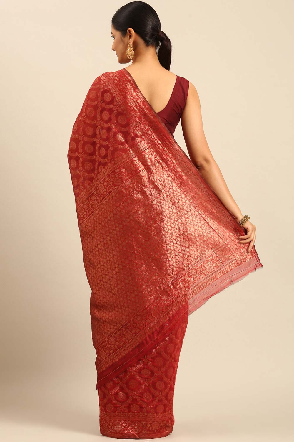 Red Cotton Woven Saree