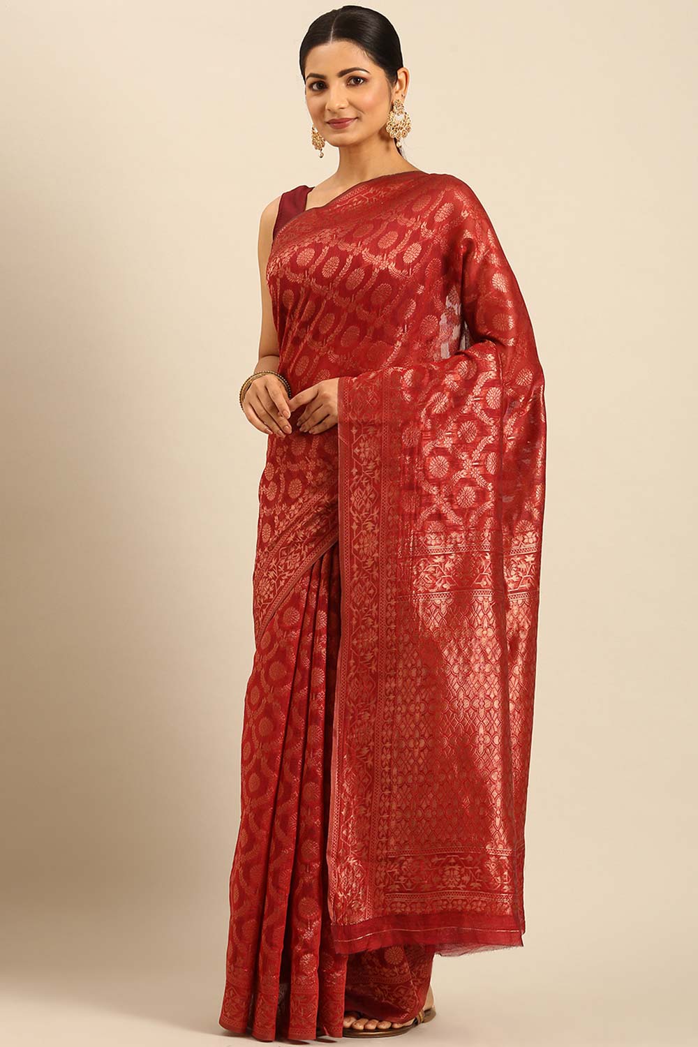 Red Cotton Woven Saree