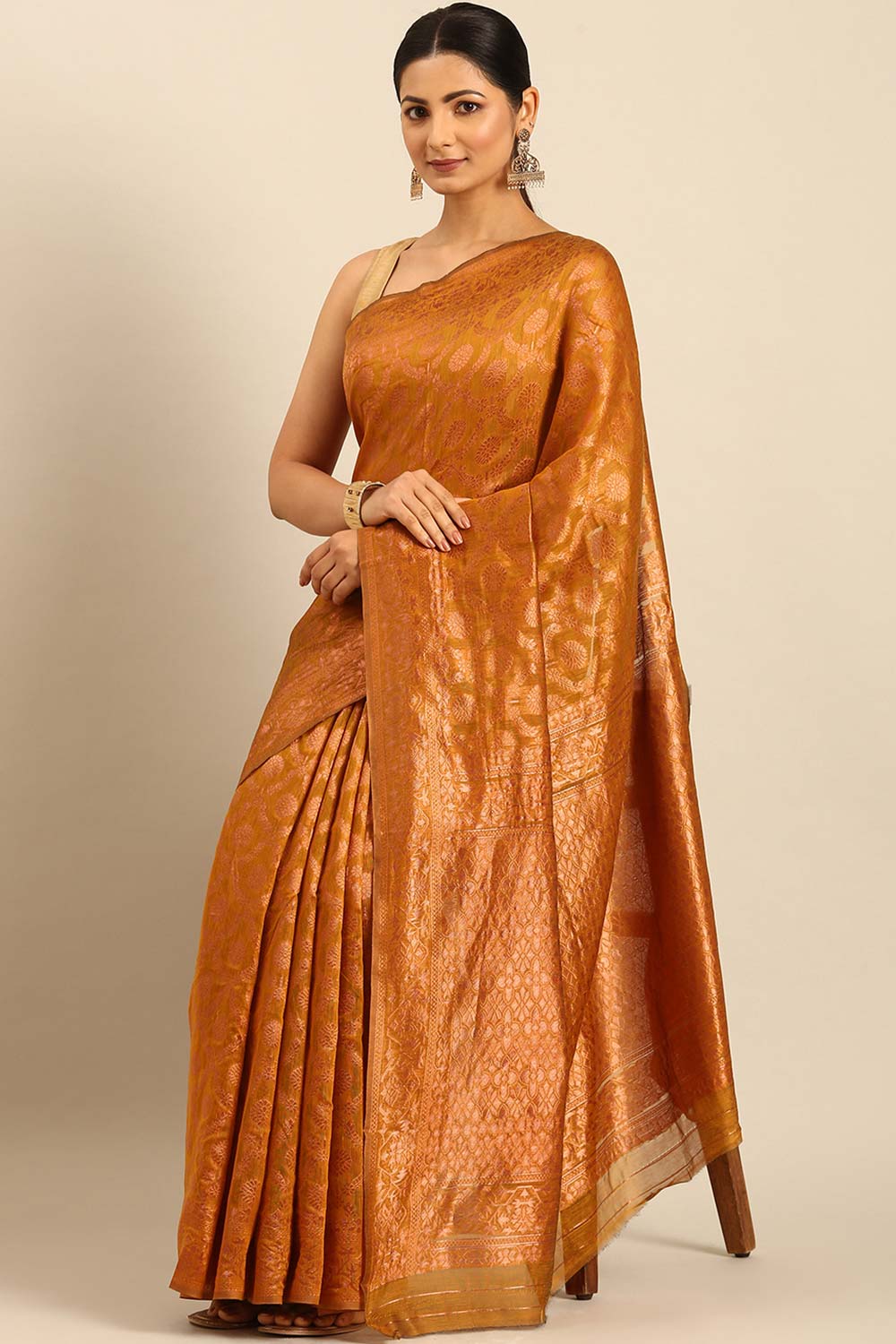 Yellow Cotton Woven Saree