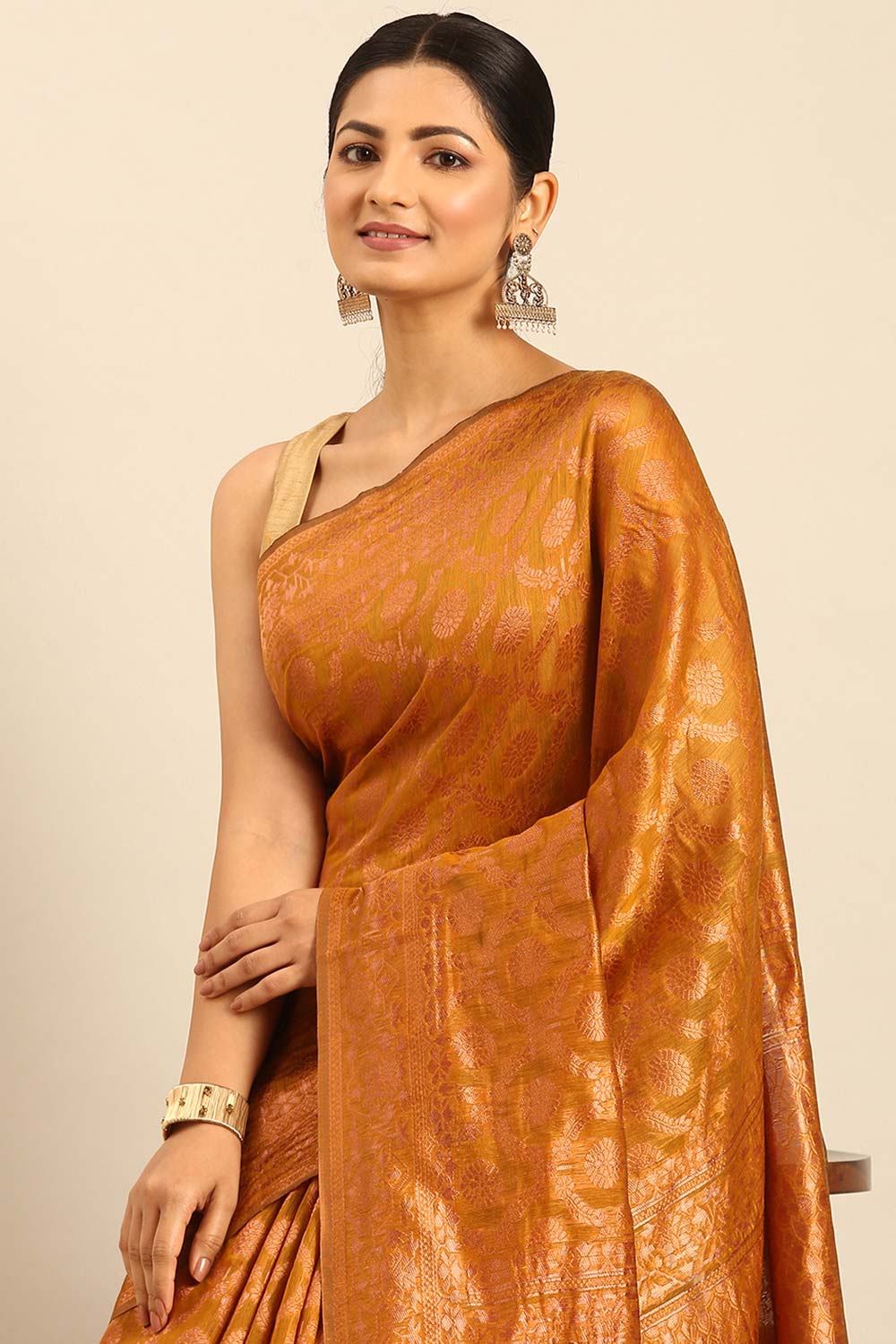 Yellow Cotton Woven Saree