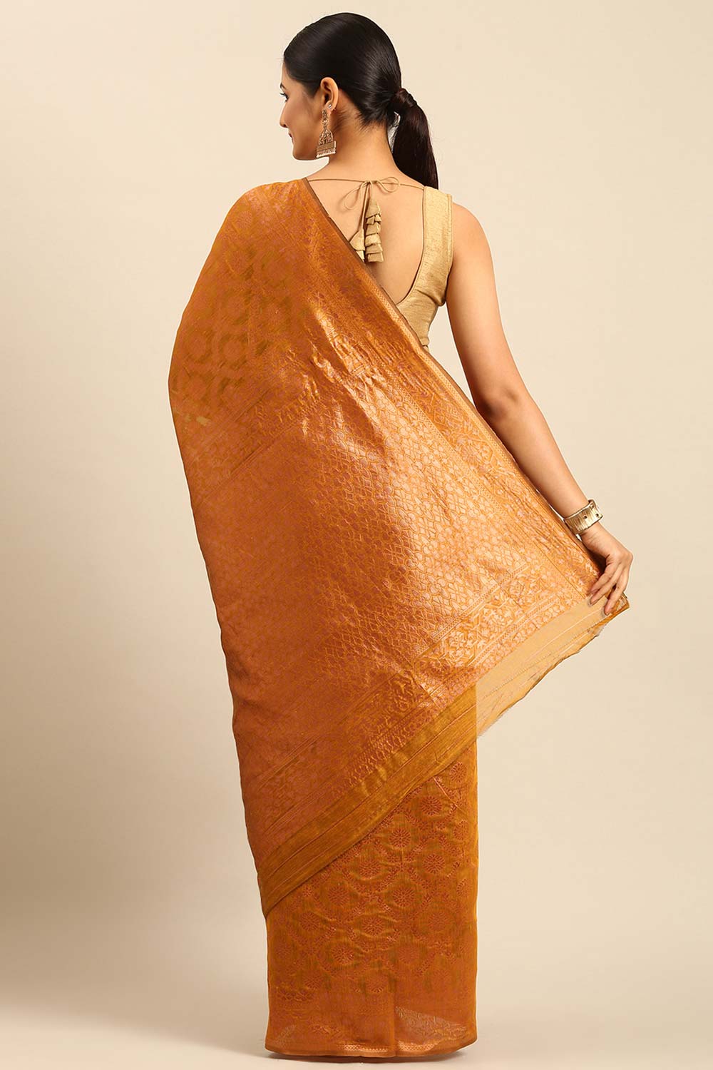 Yellow Cotton Woven Saree