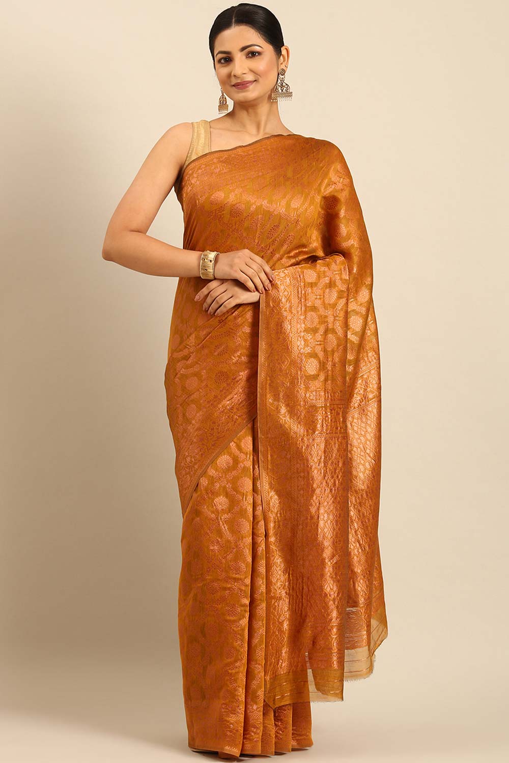 Yellow Cotton Woven Saree