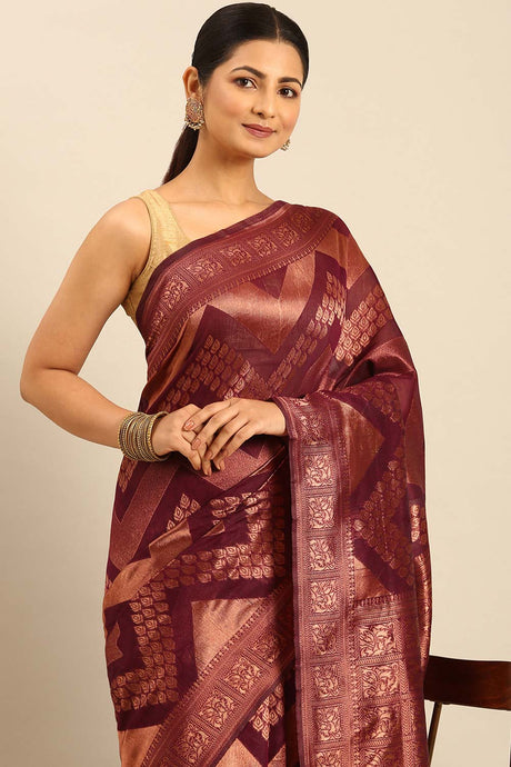 Purple Cotton Woven Saree