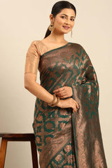 Teal Cotton Woven Saree