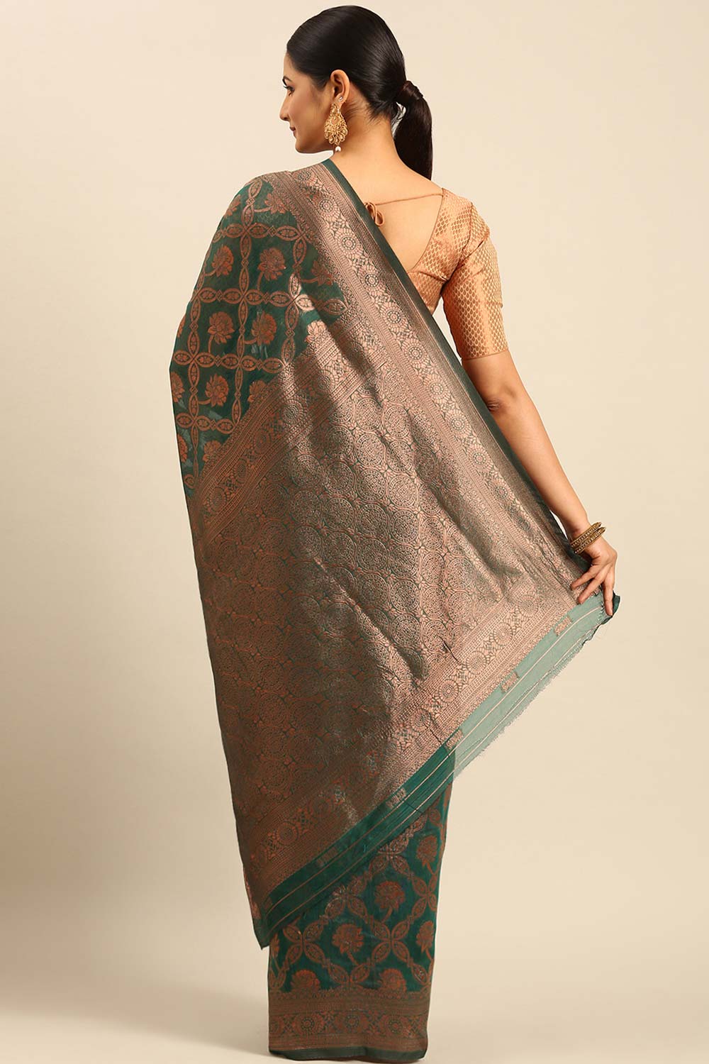 Teal Cotton Woven Saree