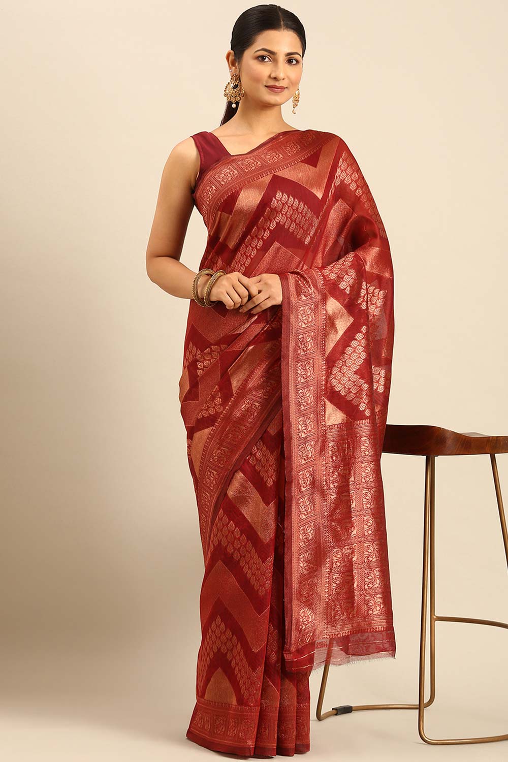 Red Cotton Woven Saree