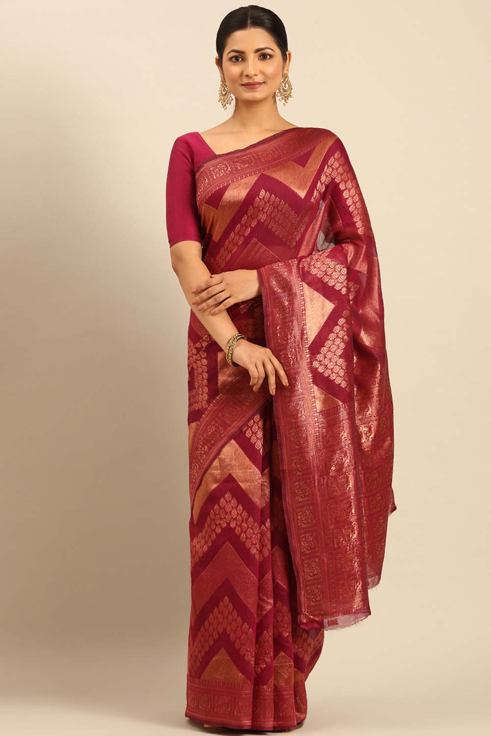 Magenta Cotton Woven Saree