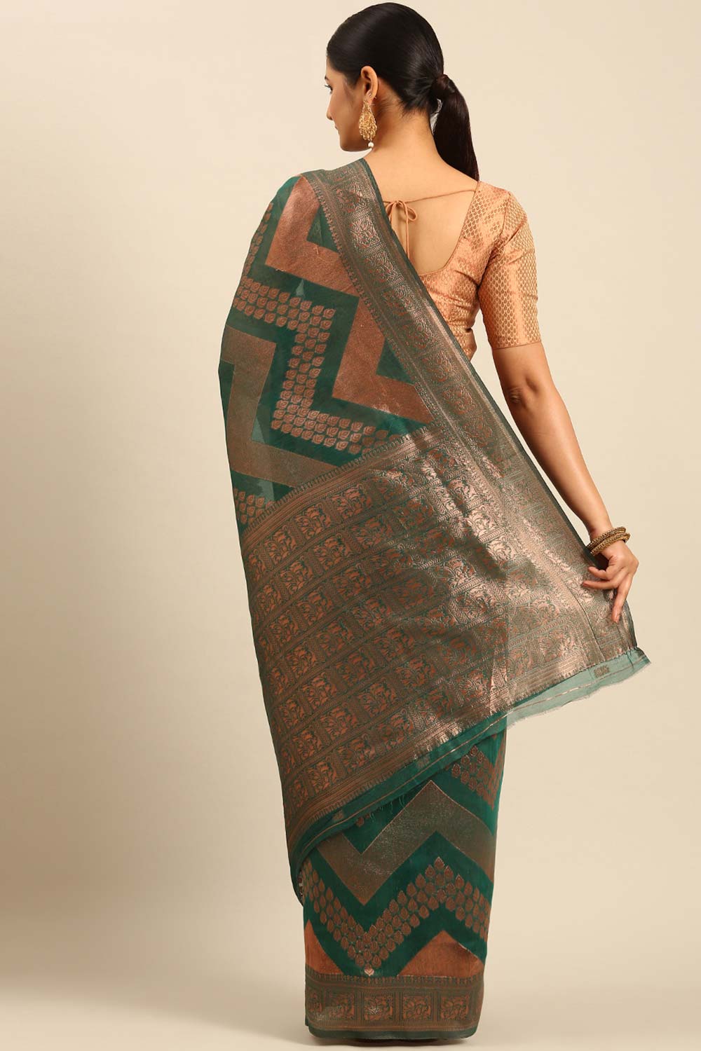 Teal Cotton Woven Saree