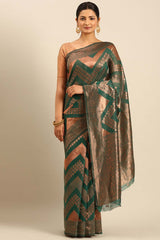 Teal Cotton Woven Saree