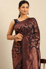 Navy Blue Cotton Woven Saree