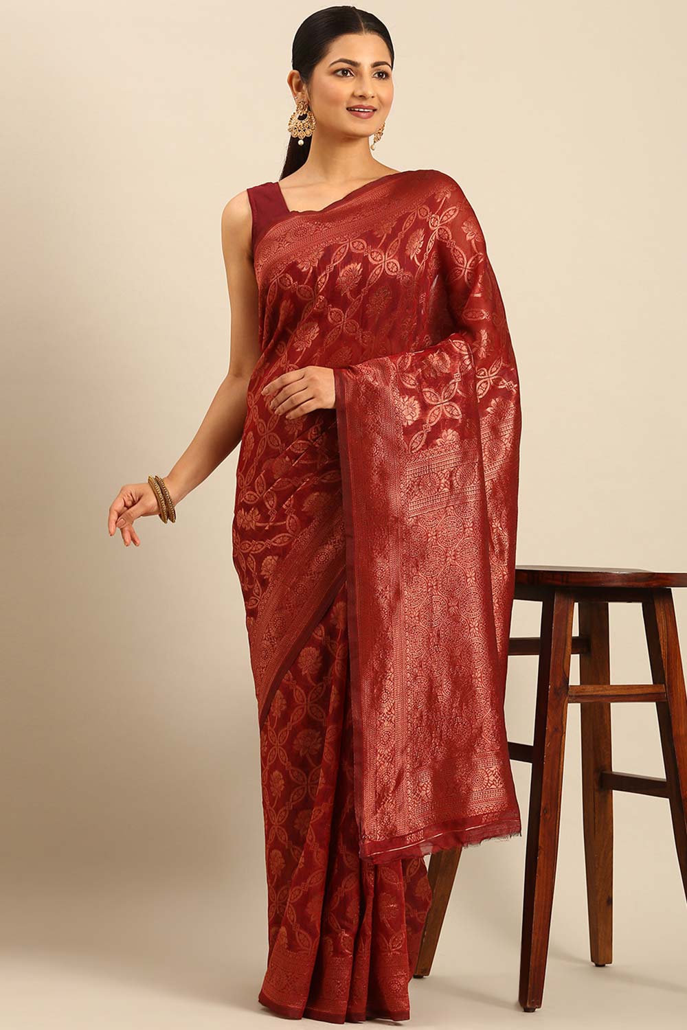 Red Cotton Woven Saree