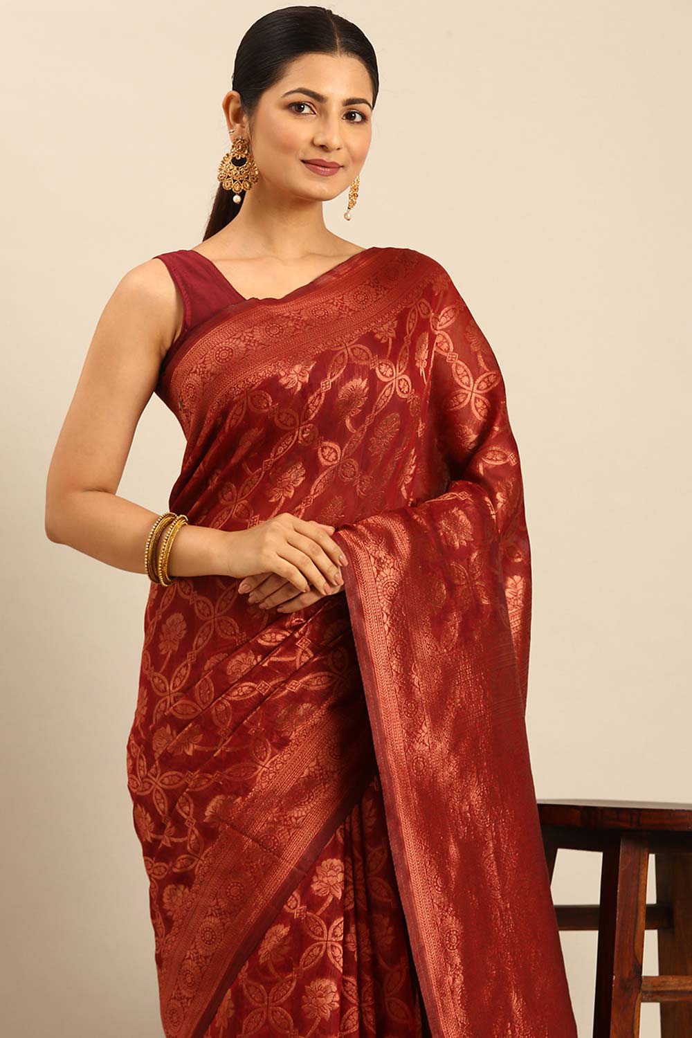 Red Cotton Woven Saree