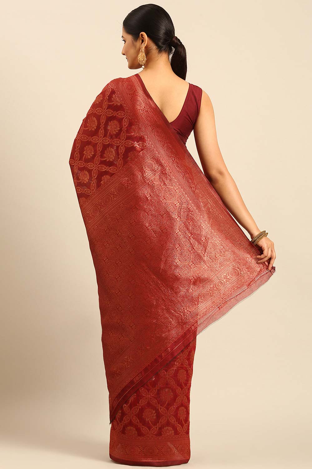 Red Cotton Woven Saree