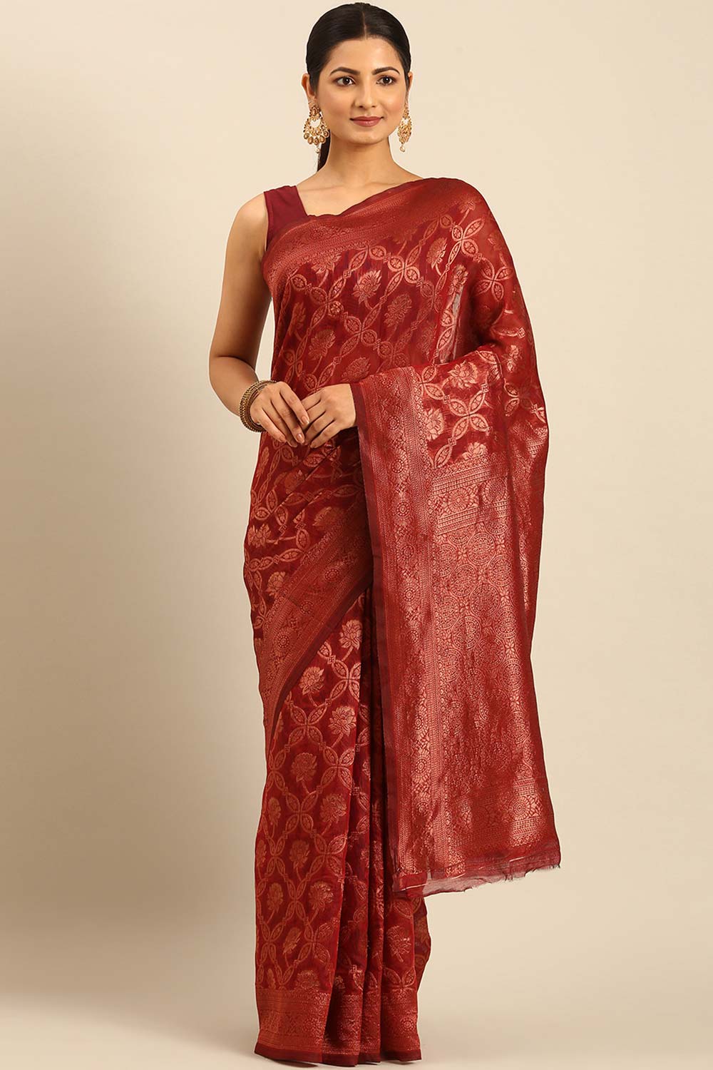 Red Cotton Woven Saree