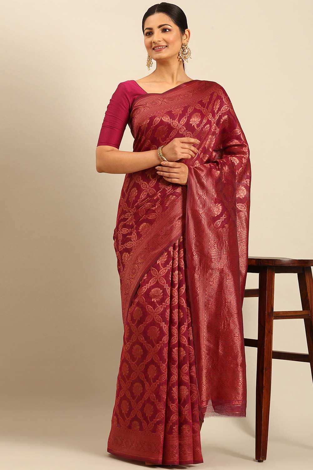 Purple Cotton Woven Saree