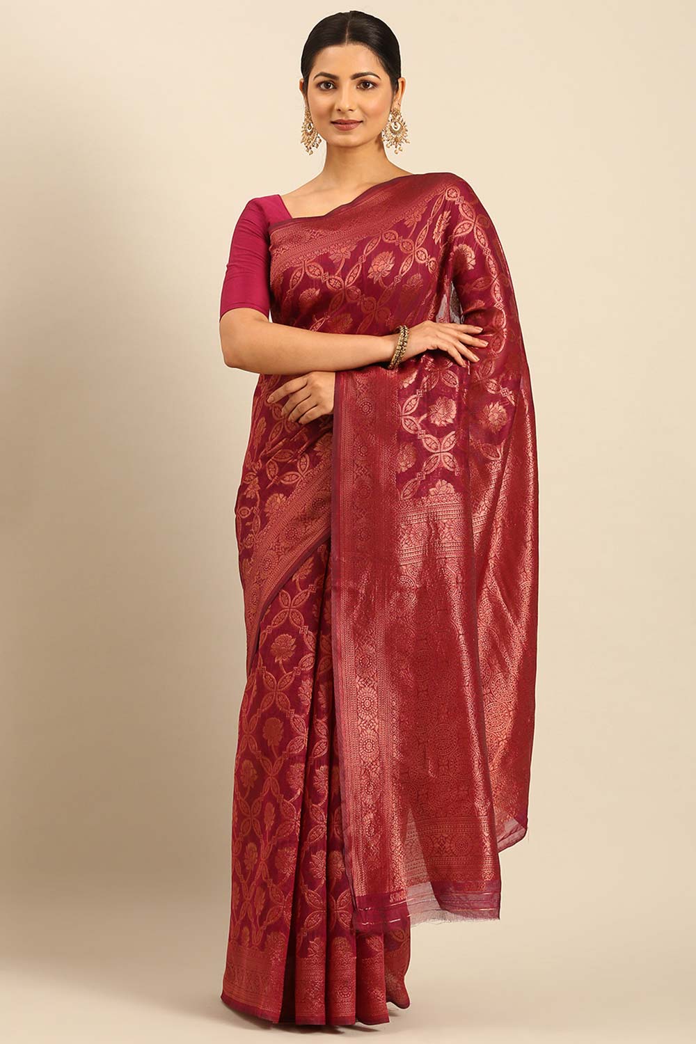 Purple Cotton Woven Saree