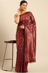 Purple Cotton Woven Saree