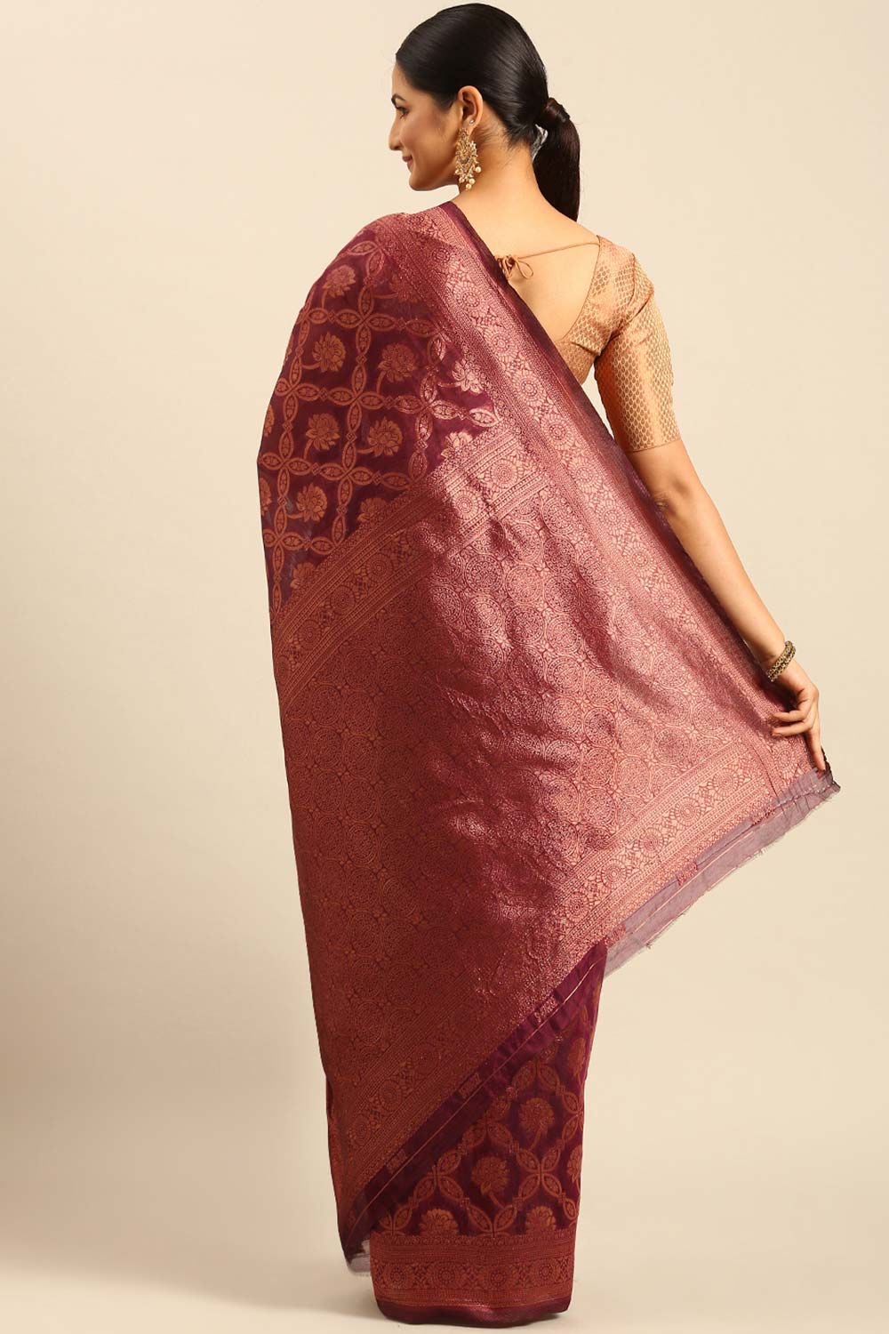 Purple Cotton Woven Saree