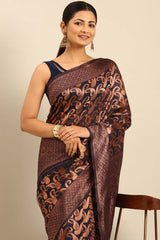 Navy Blue Cotton Woven Saree