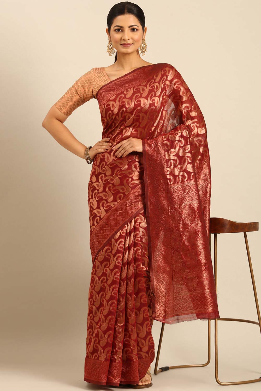 Red Cotton Woven Saree