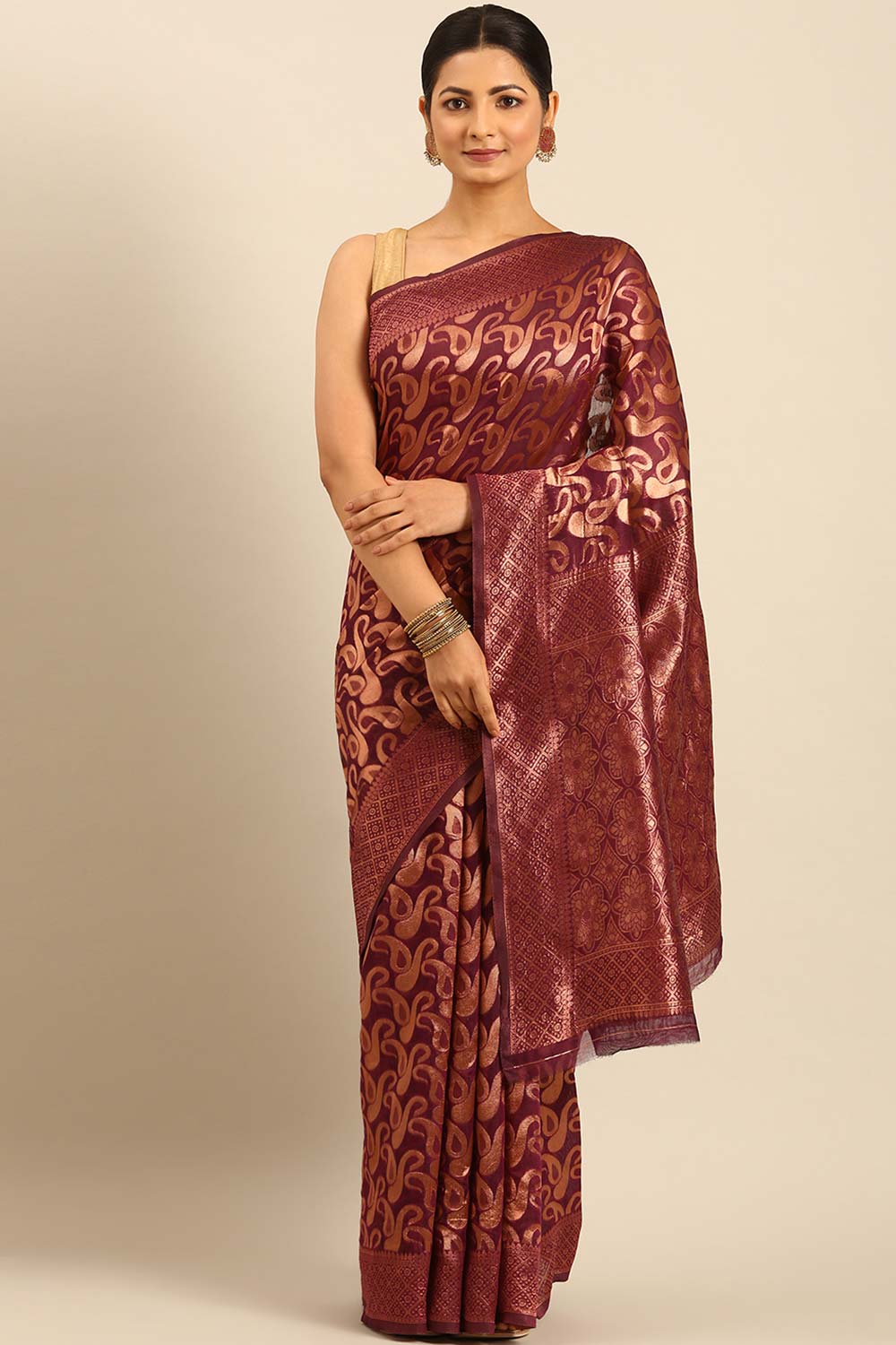 Purple Cotton Woven Saree